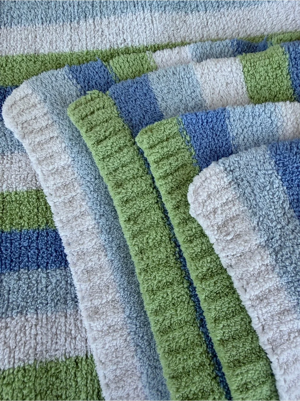 Y2K Carter’s Just One Year Striped Chenille Knit Baby Blanket Blue Green 31x36